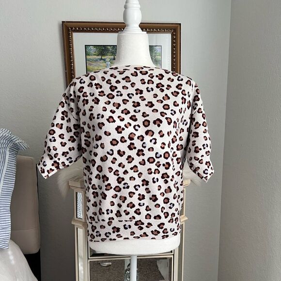 Ann Taylor Leopard print short  sleeve sweater shirt size S boat neckline - Picture 4 of 7